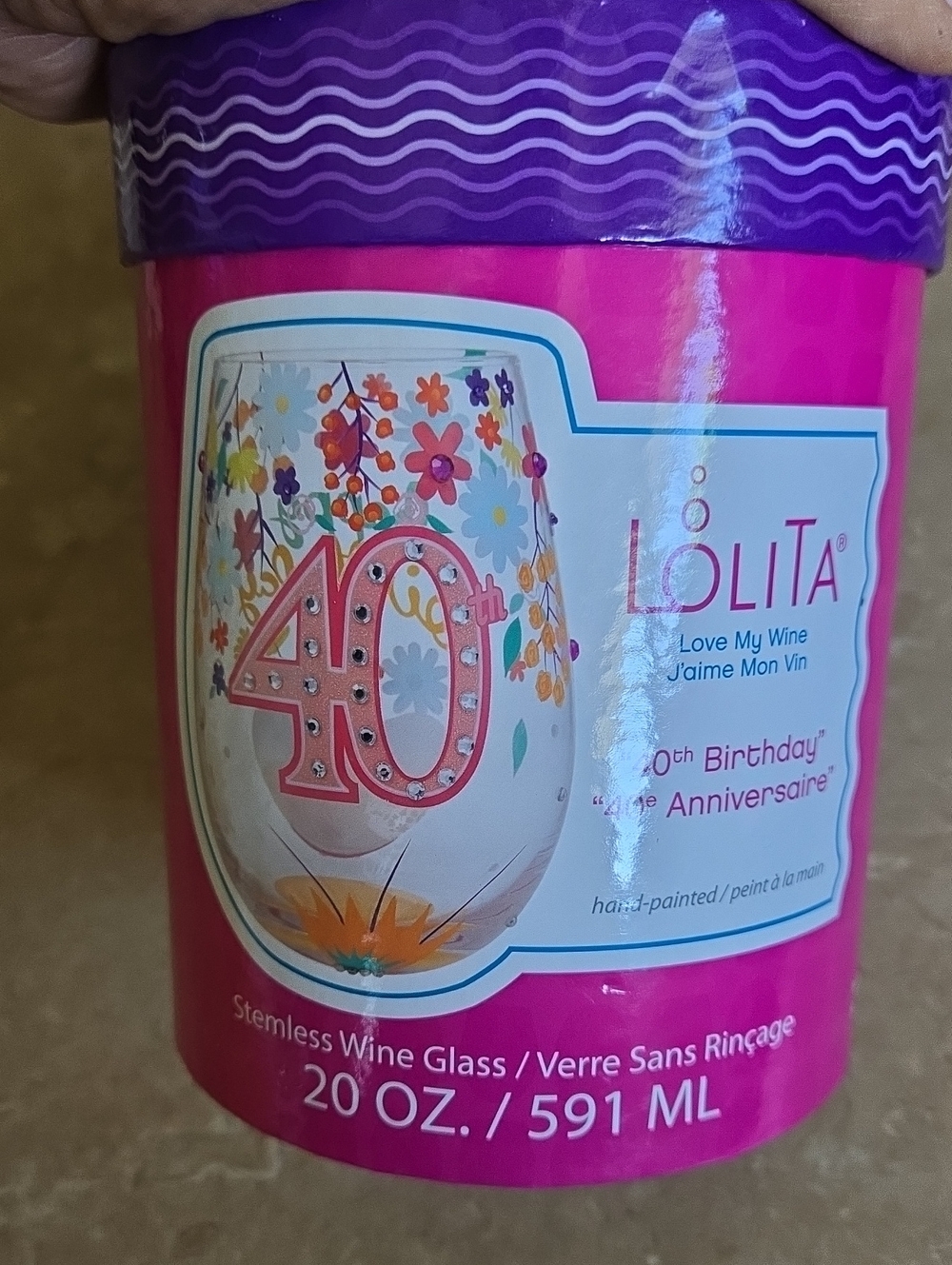 40th Birthday Stemless Wineglass